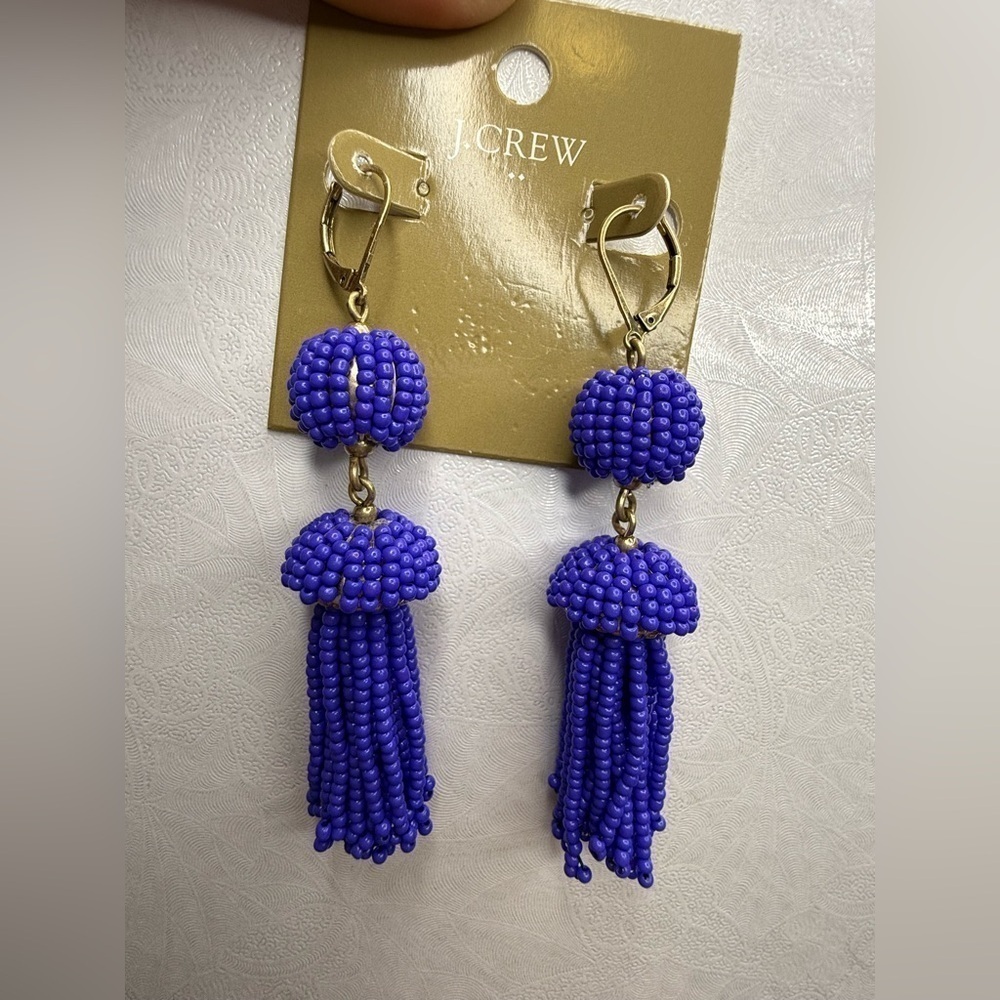 NWT J.Crew Purple Beaded Tassel Earrings - Picture 3 of 5